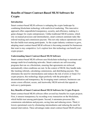 Benefits of Smart Contract-Based MLM Software for Crypto