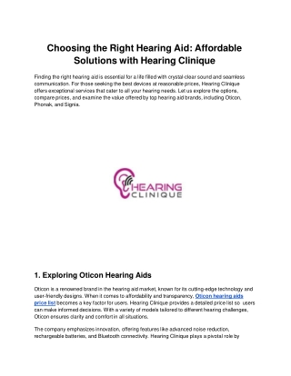Choosing the Right Hearing Aid Affordable Solutions with Hearing Clinique