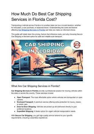 How Much Do Best Car Shipping Services in Florida Cost