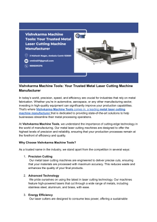 Vishvkarma Machine Tools | Leading Metal Laser Cutting Machine Manufacturer
