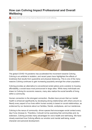 How can Coliving Impact Professional and Overall Wellbeing - COHAUS LLC
