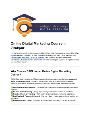 Online Digital Marketing Course in Zirakpur