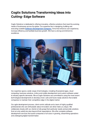 Cogtix Solutions Transforming Ideas into Cutting- Edge Software