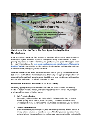 Best Apple Grading Machine Manufacturers | Vishvkarma Machine Tools