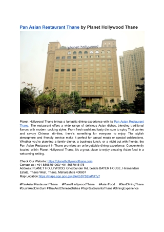Pan Asian Restaurant Thane by Planet Hollywood Thane