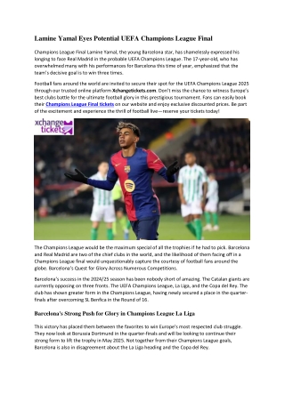 Lamine Yamal Eyes Potential UEFA Champions League Final
