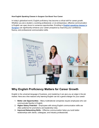 How English Speaking Classes in Gurgaon Can Boost Your Career