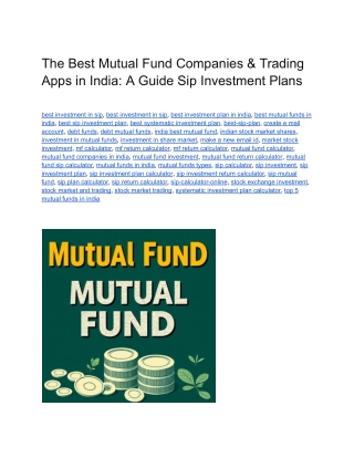 The Best Mutual Fund Companies & Trading Apps in India_ A Guide Sip Investment Plans
