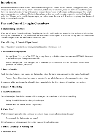 Greensboro Living: Weighing the Benefits and Drawbacks