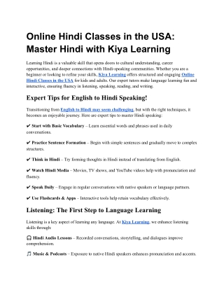 Online Hindi Classes in the USA