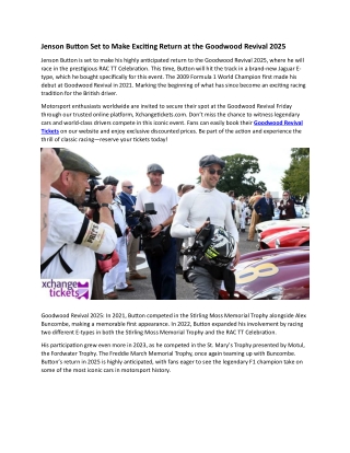Jenson Button Set to Make Exciting Return at the Goodwood Revival 2025
