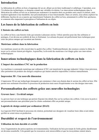 Innovations technologiques dans la fabrication de coffrets en bois