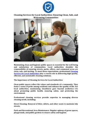 Cleaning Services for Local Authorities Ensuring Clean, Safe, and Welcoming Communities