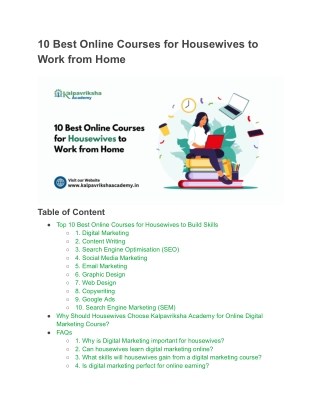Top Career-Oriented Courses for Housewives