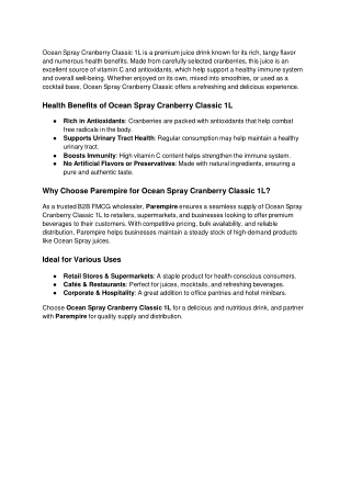 Why Is Ocean Spray Cranberry Classic 1L a Refreshing and Healthy Choice?
