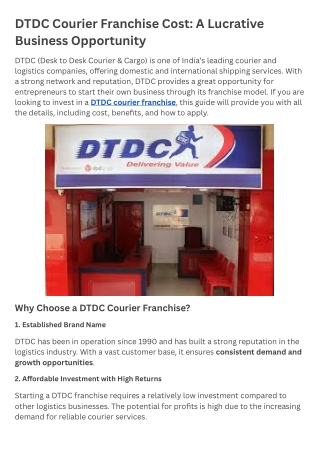 DTDC Courier Franchise Cost