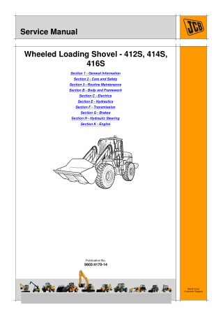 JCB 412S 414S 416S WHEELED LOADER Service Repair Manual Instant Download