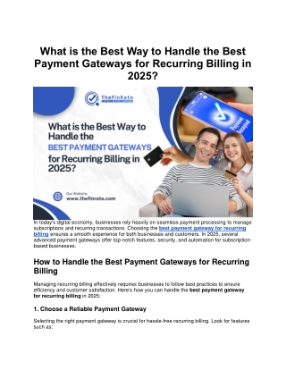 What is the Best Way to Handle the Best Payment Gateways for Recurring Billing in 2025