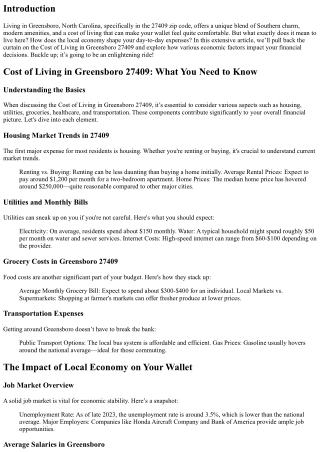 Cost of Living in Greensboro 27409: The Impact of Local Economy on Your Wallet