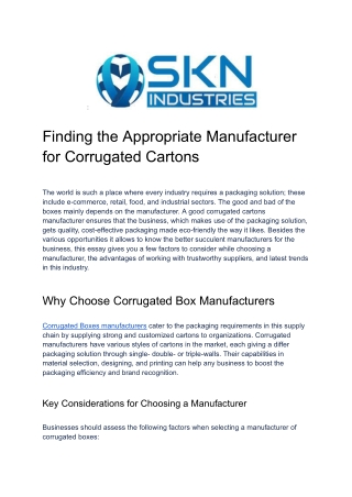 Finding the Appropriate Manufacturer for Corrugated Cartons