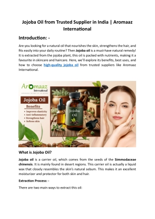 Jojoba Oil from Trusted Supplier in India