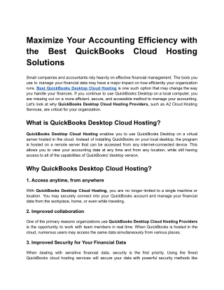 Maximize Your Accounting Efficiency with the Best QuickBooks Cloud Hosting Solutions