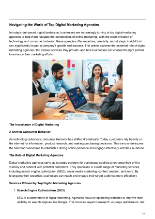 Navigating the World of Top Digital Marketing Agencies