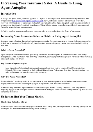 Increasing Your Insurance Sales A Guide to Using Agent Autopilot