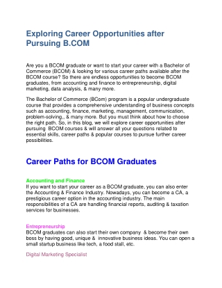 Exploring Career Opportunities after Pursuing B.com