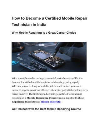 How to Become a Certified Mobile Repair Technician in India.