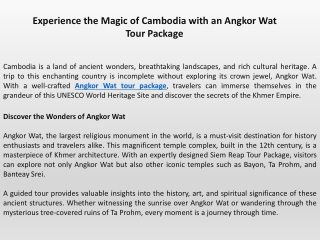 Experience the Magic of Cambodia with an Angkor Wat Tour Package
