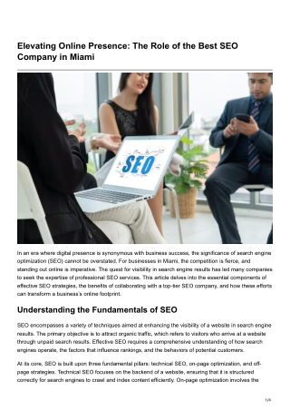 Elevating Online Presence The Role of the Best SEO Company in Miami