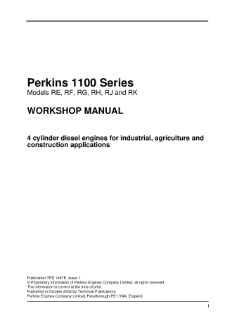 JCB Diesel 1100 Series Engine RE RF RG RH RJ and RK Service Repair Manual Instant Download