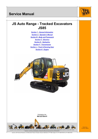 JCB JS85 Tier 2 and Tier 3 Tracked Excavator Service Repair Manual Instant Download (From 2234510 To 2236510)