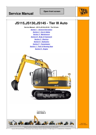 JCB JS115 AUTO TIER3 JS130 AUTO TIER3 JS145 AUTO TIER3 TRACKED EXCAVATOR Service Repair Manual Instant Download