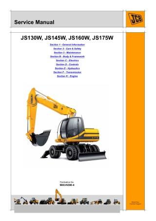 JCB JS130W JS145W JS160W JS175W AUTO TIER III WHEELED EXCAVATOR Service Repair Manual Instant Download