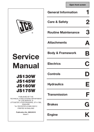 JCB JS130W JS145W JS160W JS175W WHEELED EXCAVATOR Service Repair Manual Instant Download