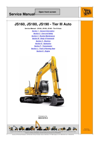 JCB JS160 AUTO TIER3 JS180 AUTO TIER3 JS190 AUTO TIER3 TRACKED EXCAVATOR Service Repair Manual Instant Download