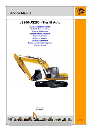 JCB JS200 JS210 JS220 JS235 JS240 JS260 AUTO TIER3 TRACKED EXCAVATOR Service Repair Manual Instant Download