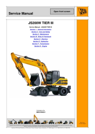 JCB JS200W AUTO TIER3 WHEELED EXCAVATOR Service Repair Manual Instant Download