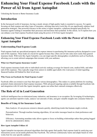 Enhancing Your Final Expense Facebook Leads with the Power of AI from Agent Auto