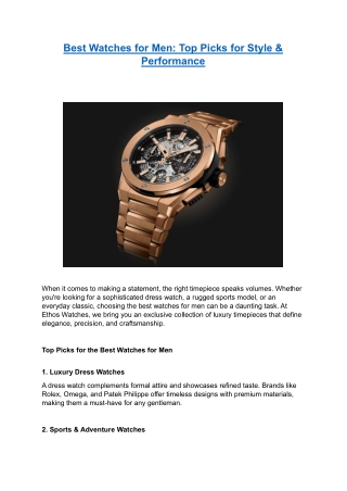 Best Watches for Men - Top Picks for Style And Performance