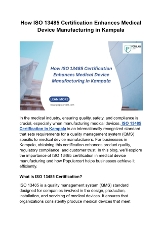 How ISO 13485 Certification Enhances Medical Device Manufacturing in Kampala