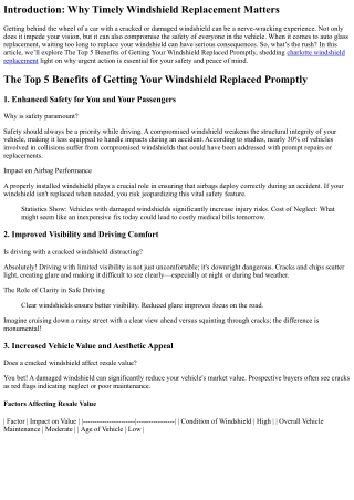 The Top 5 Benefits of Getting Your Windshield Replaced Promptly