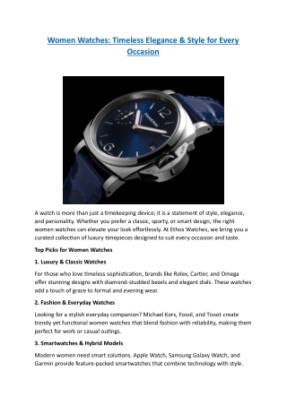 Women Watches - Timeless Elegance And Style for Every Occasion