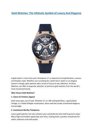 Gold Watches - The Ultimate Symbol of Luxury And Elegance