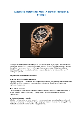 Automatic Watches for Men - A Blend of Precision & Prestige