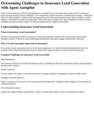 Overcoming Challenges in Insurance Lead Generation with Agent Autopilot