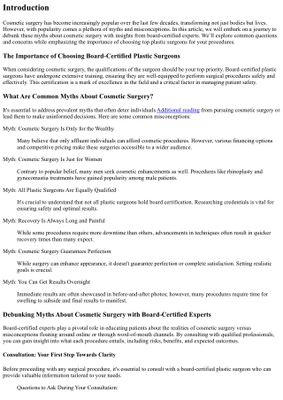 Debunking Myths About Cosmetic Surgery with Board-Certified Experts