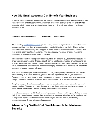 Buy Old  Gmail Accounts – Best Deals & Bulk Discounts
